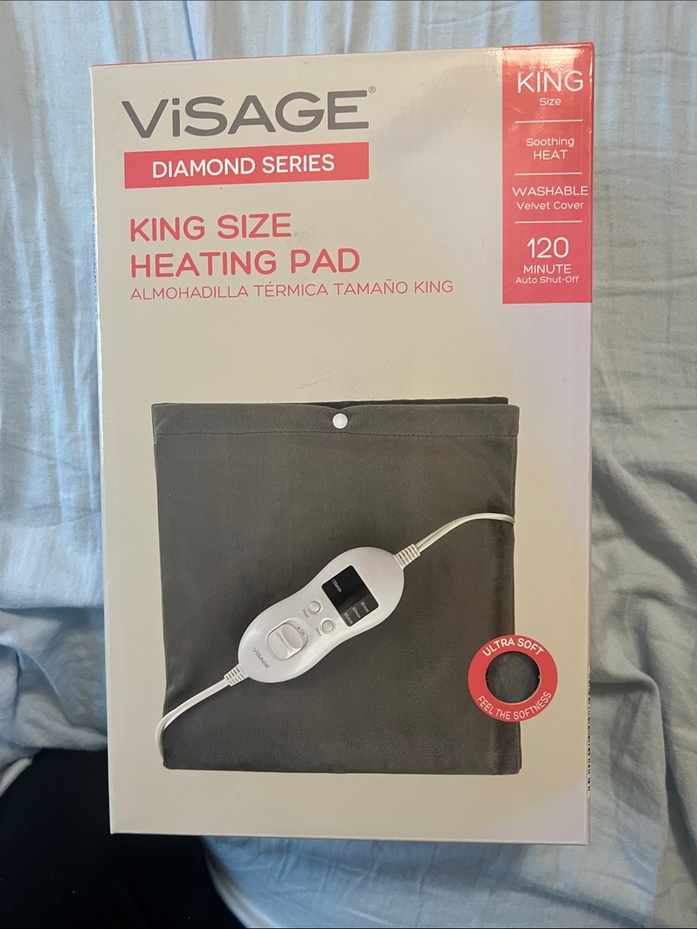 Visage King Size Heating Pad — Gray and White